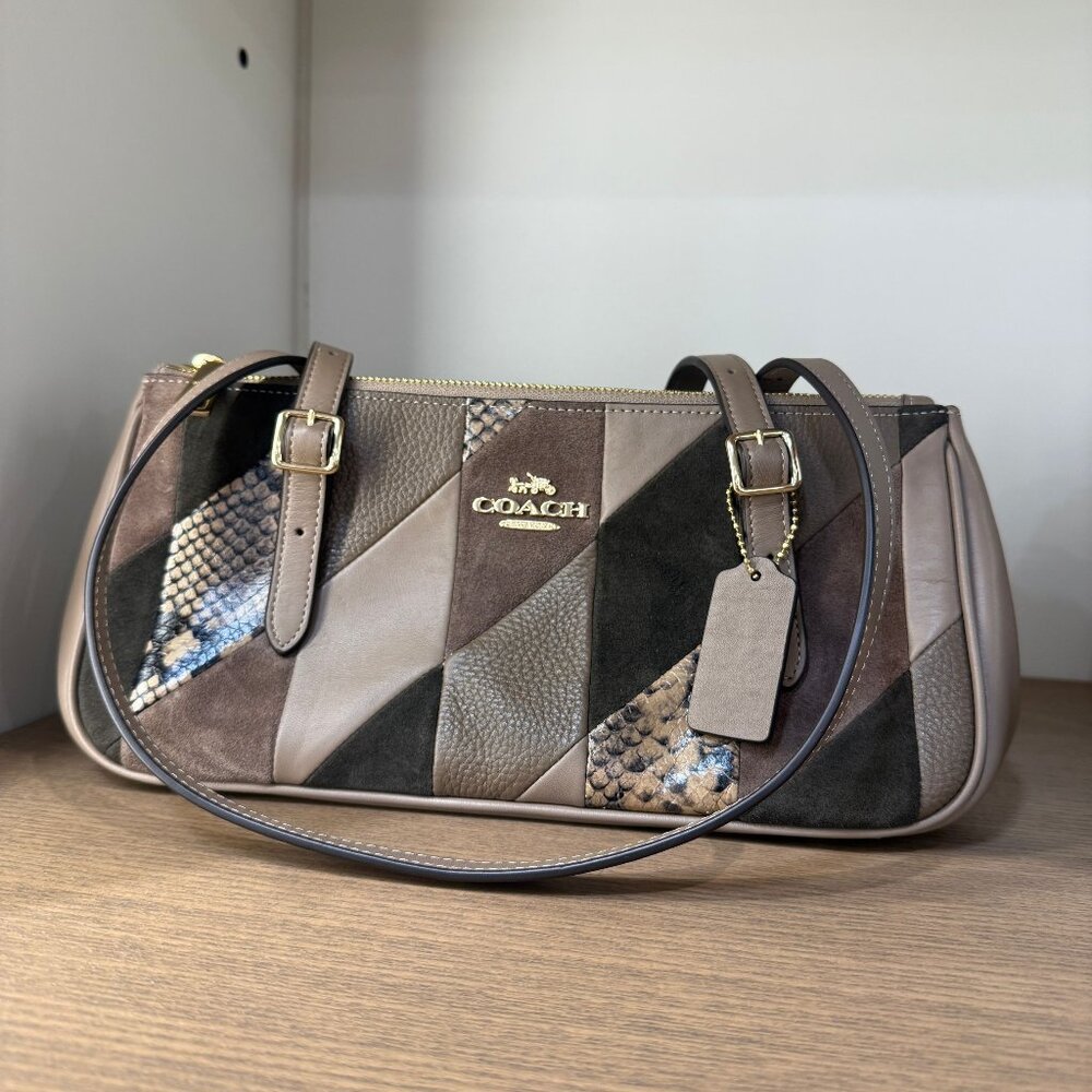 Coach Asher Shoulder Bag With Patchwork-Gold/Mush… - image 1